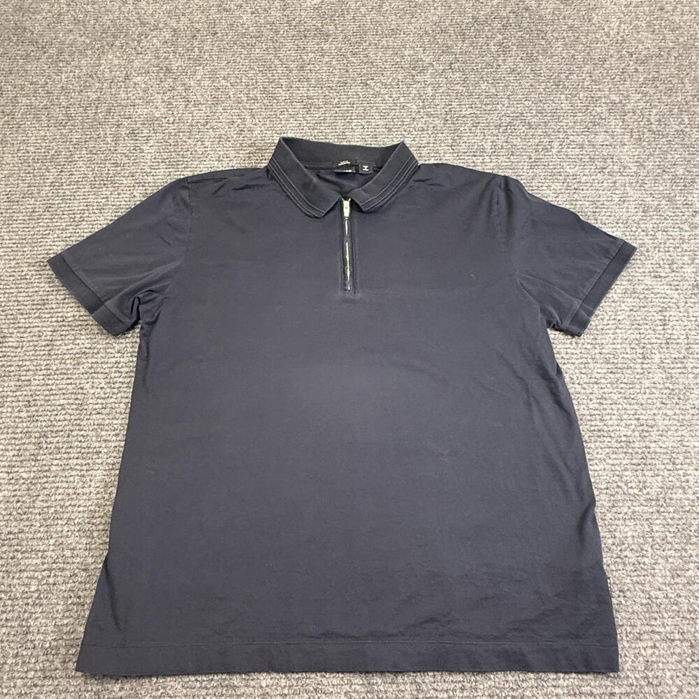 Hugo Boss Polo Shirt Mens 2XL Blue Solid Cotton Knit Slim Fit 1/4 Zip Mercerised